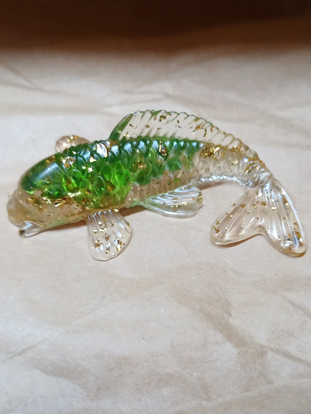 Decorative Green Gold Good Luck Fish Figurine Coin